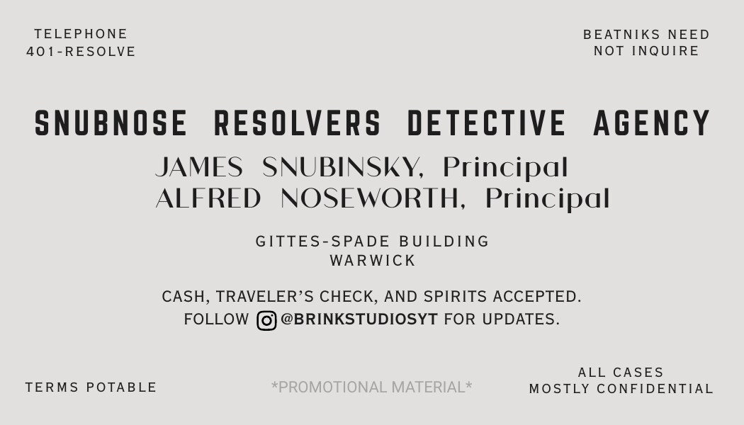Front of the Snubnose Resolvers business card